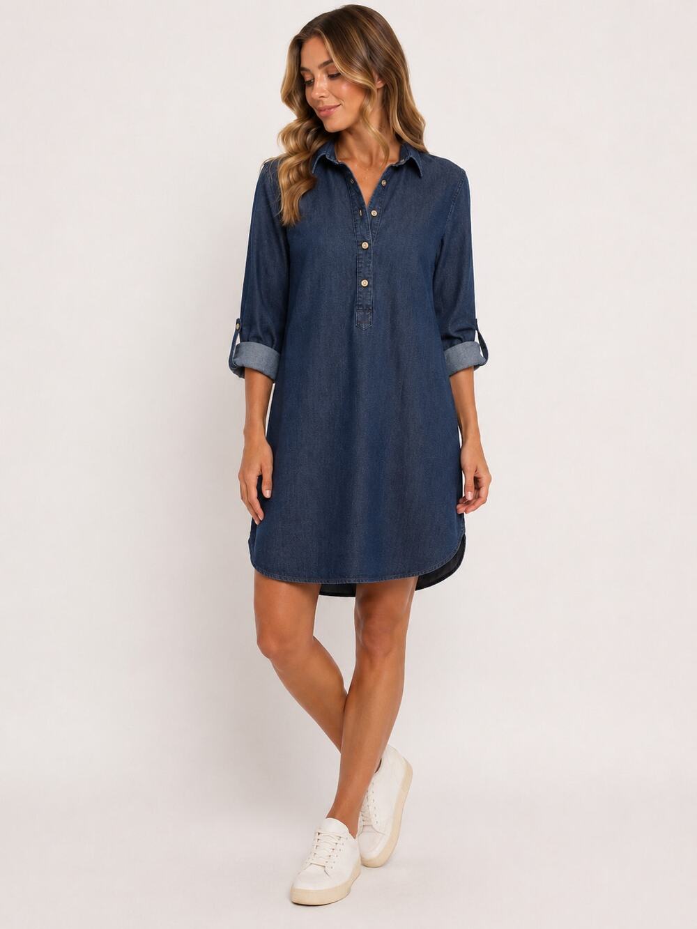 Tommy Hilfiger Denim Shirt Dress M Blue Chambray Gold Button Classic Preppy